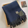 Autumn winter Korean style wool blend solid color fringe scarf warm thick winter neckerchief - 190x65cm / Navy Blue