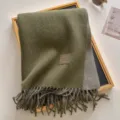 Autumn winter korean style wool blend solid color fringe scarf thick warm winter scarf - 190x65cm / Army Green