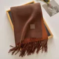 Korean style wool blend tassel scarf in brown, thick warm winter neck wrap for couples. - 190x65cm / Caramel color