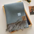 Autumn winter wool blend wide colorblock tassel scarf, thick warm couple casual neck warmer. - 190x65cm / Sea Salt Blue