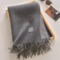 Grey wool blend winter scarf with elegant tassels, thick and warm fashion accessory for cold days - 190x65cm / Heather Grey