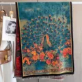 Vista dettagliata della sciarpa jacquard floreale pavone vintage, frange eleganti, calda wrap. - 65x185cm / Teal