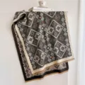 Women winter geometric jacquard shawl warm thickened stylish fringe scarf fashion - 180x65cm / Black