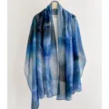 Blue printed long scarf shawl, stylish versatile lightweight neckerchief for women. - Royal Blue (Abstract)