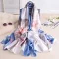 Donna moda sciarpa effetto seta stampa loto lungo scialle elegante fazzoletto viaggio - 90*180cm / Blu