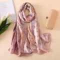 Donna sciarpa in seta stile pittura a olio lungo scialle moda elegante foulard floreale per viaggio - 90*180cm / Viola Polveroso