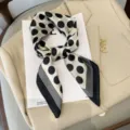 Sciarpa in seta con pois nero bianco fascia chic nastro foulard elegante accessorio donna - Pois Beige Nero