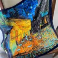 Foulard in seta da donna, fazzoletto quadrato in satin con design di pittura a olio. - Blu