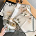 Foulard quadrato in seta stampa floreale elegante donna moda fazzoletto 53cm accessorio - Beige