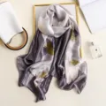 Elegante sciarpa effetto seta stampa pittura a olio donna moda scialle medio-lungo accessorio - Viola Grigio Scuro