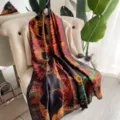 Sciarpa in seta stampata stile lusso vintage da donna, elegante scialle e copricostume. - Nero