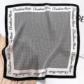Foulard in seta nero e bianco con motivo pied de poule da donna, elegante sciarpa e accessorio capelli. - ZS-126-Bordo Nero