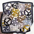 Foulard quadrato in seta per donna, fazzoletto stampato alla moda, elegante accessorio fascia. - ZS-127-Bordo Nero