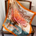 Sciarpa di seta con bordo arancione stampa floreale foulard alla moda per donna - Bordo Arancione