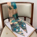 Sciarpa di seta stampata bifacciale lunga e stretta stile retro cinese primavera estate - Khaki Blu