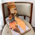 Sciarpa di seta lunga e stretta stampata in stile cinese vintage per donne elegante - Khaki scuro