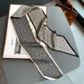 Elegante sciarpa twilly geometrica in finta seta nera e bianca per outfit raffinati. - 15x150cm / Beige e Nero