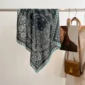 Foulard quadrato cachemire cotone lino stile coreano retro elegante fazzoletto scialle donna - 68*68cm / Blu navy