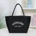 Black waterproof tote bag for women, large capacity casual commuting handbag with rope handles. - Black-Purple Double-Sided