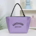 Purple canvas shoulder tote bag, casual daily commuting large capacity waterproof bag for women. - Purple-Gray Double-Sided