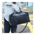 Large capacity travel duffel bag for women, black waterproof gym bag with shoulder strap. - Black