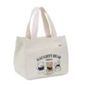 Cute canvas tote bag for women daily lunch bag with cute bear print and sturdy top handles. - White