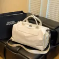 White gym duffel bag large capacity travel luggage sports bag waterproof fitness dry wet separation - Off White