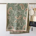 Sciarpa verde effetto cashmere con motivo cachemire e frange da donna inverno calda - Verde