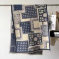 Sciarpa invernale effetto cashmere patchwork, scialle caldo e spesso blu e beige. - 66*186cm / Blu nebbia