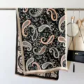 Autumn winter paisley cashmere feel scarf women double sided shawl long tassel warm wrap - Black