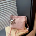 Pink women shoulder bag with silver star print and star pendant, stylish daily crossbody bag. - Pink