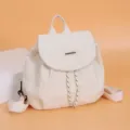 Casual chic canvas backpack for women, stylish contrast color daily school bag for students. - White