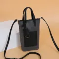 Mini cross-body phone bag for women, grey and black contrasting color vertical small handbag. - Gray