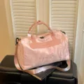 Pink women large capacity fitness duffel bag, lightweight waterproof short travel luggage bag. - Pink