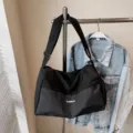 Black plaid travel duffel bag, large capacity fitness gym shoulder bag for daily use. - Black