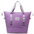 Purple large capacity travel duffel bag with bottom compartment and dual handles for women. - Taro Purple