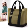 Canvas tote bag multi-compartment handbag casual daily bento bag for women - Army Green