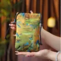 Retro Chinese style crossbody phone bag for women, vintage landscape print mini storage pouch. - Green A Thousand Li of Rivers and Mountains