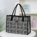 Stylish black and white pattern canvas tote bag, large capacity shoulder bag for women daily use. - Black