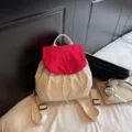 Korean style minimalist nylon backpack with vibrant red flap and large capacity for daily use. - Burgundy