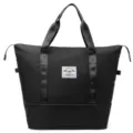 Black large capacity travel duffel bag waterproof fitness gym bag for women short trips. - Black