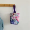 Floral Print Canvas Bucket Bag Cute Portable Handbag Lightweight Bento Bag Purple - Pink Blue Rose