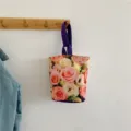 Canvas floral tote bag with purple handle, stylish small bucket handbag for daily use. - Pink & Yellow Roses