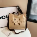 Large capacity canvas tote bag for women, casual shoulder bag, stylish commuter bag for daily use. - Khaki