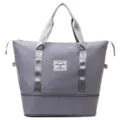 Gray large capacity travel duffle bag, waterproof fitness tote with expansion zipper. - Gray