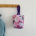 Floral canvas bucket bag stylish casual handbag portable lunch tote bag daily use aesthetic - Pink And White Rose