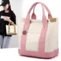 Women canvas tote bag casual pink handbag multi-compartment lunch bag commuter daily use - Pink