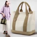Women canvas tote bag casual handbag multi-layer bento bag daily commuting shoulder hand bag - Khaki