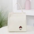 Canvas lunch bag for women, cute cartoon tote bag, large capacity portable bento bag for daily. - White
