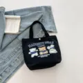 Casual canvas tote bag for women, convenient daily single shoulder handbag and bento bag. - Black